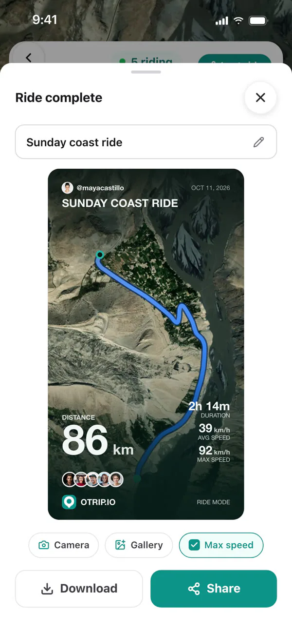 A ride summary with the route and stats