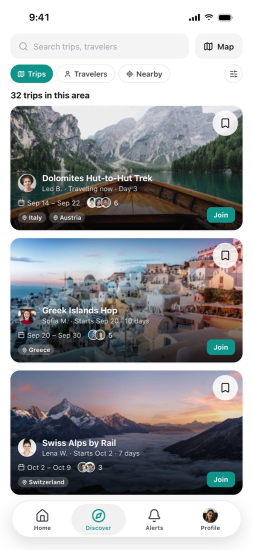 Discover list of nearby trips
