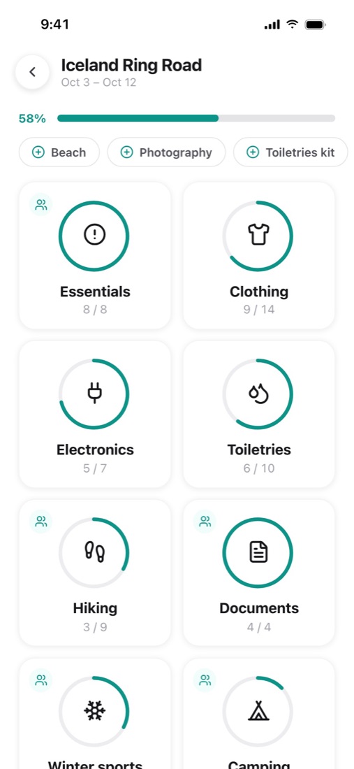 Shared packing and to-do lists