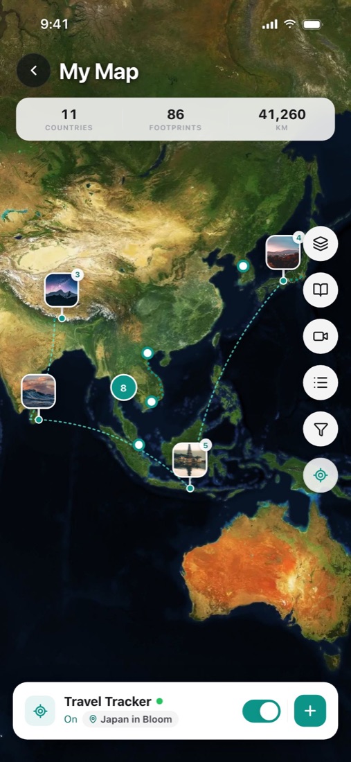Personal travel map with footprints