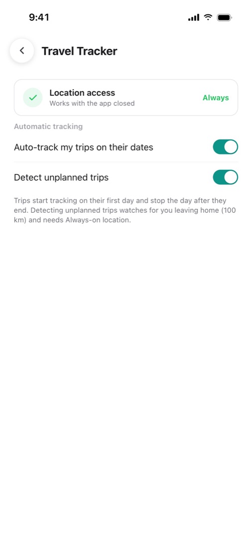 Travel Tracker settings