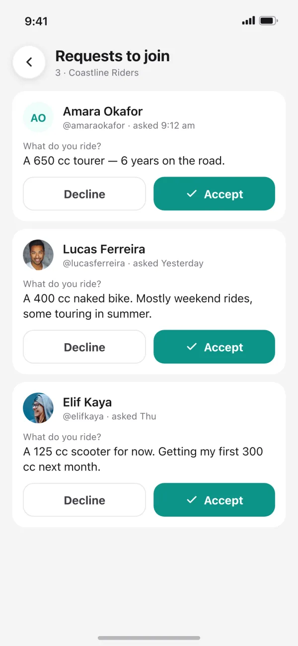 Requests to join a club